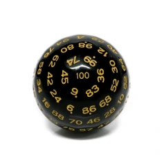 100 SIDED DIE - BLACK OPAQUE WITH YELLOW D100